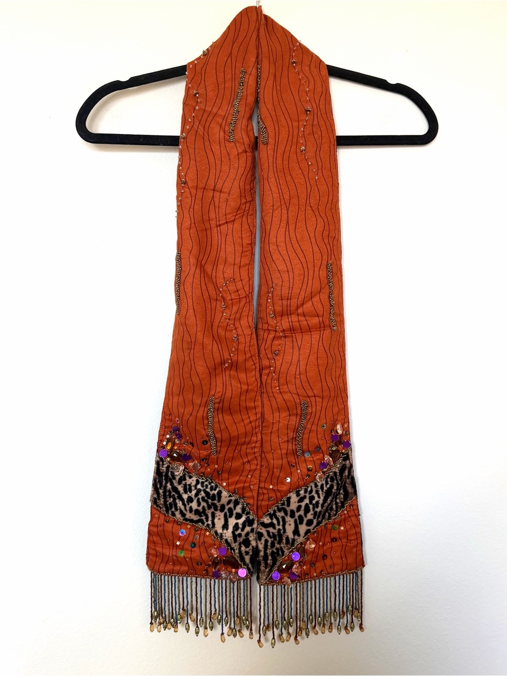 Vintage Y2K Mary Frances Beaded Leopard Velvet Scarf Belt